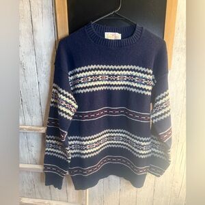 Vintage Jantzen Sweater Mens Medium Navy Nordic Pattern Crewneck Pullover Md USA